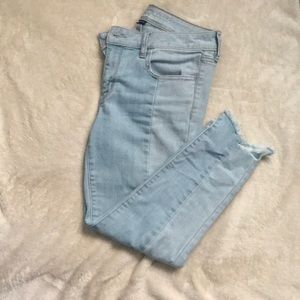Cropped two tone jeans